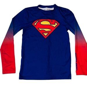 Under Armour Heat Gear Fitted Superman Ombré Fade Long Sleeve Shirt Boys Youth M